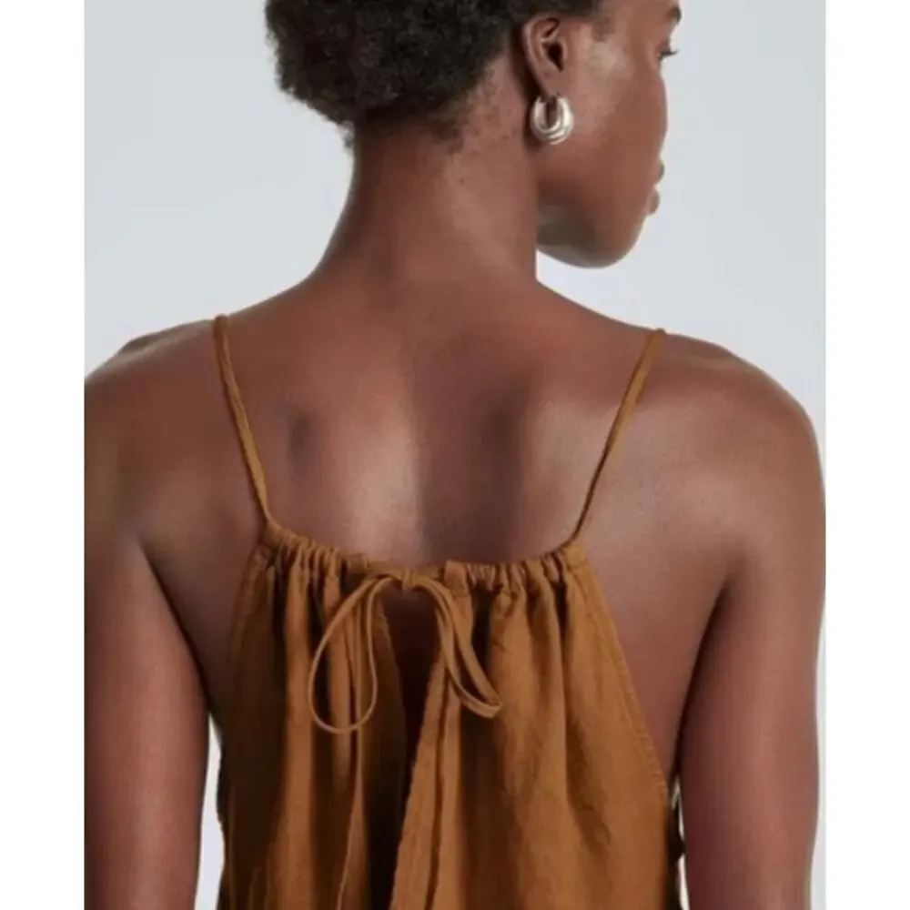 Everlane Linen Sleeveless Spaghetti Strap Open Back Mustard Orange Pant Jumpsuit